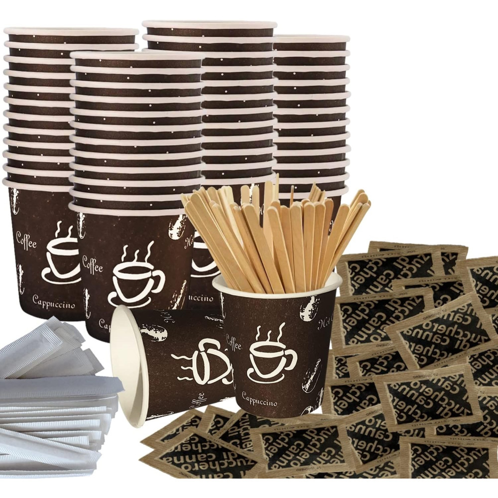 DIVERS BOISSONS KIT 140 TASSES A CAFE - TOUILLETTES - SUCRES